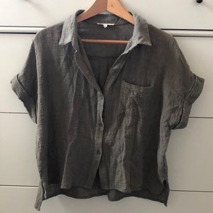 Forest Green linen short sleeve button up